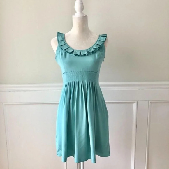 Tibi Lillian Scoop Dress Silk Aqua Blue Green 4 - Picture 3 of 7